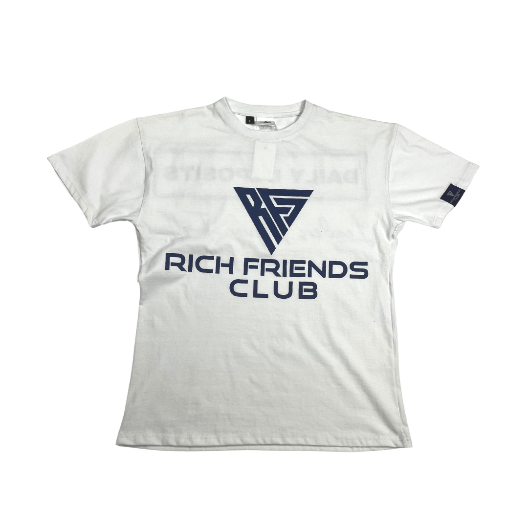 White & Blue Rich Friends Club Oversized Box Cut Tee